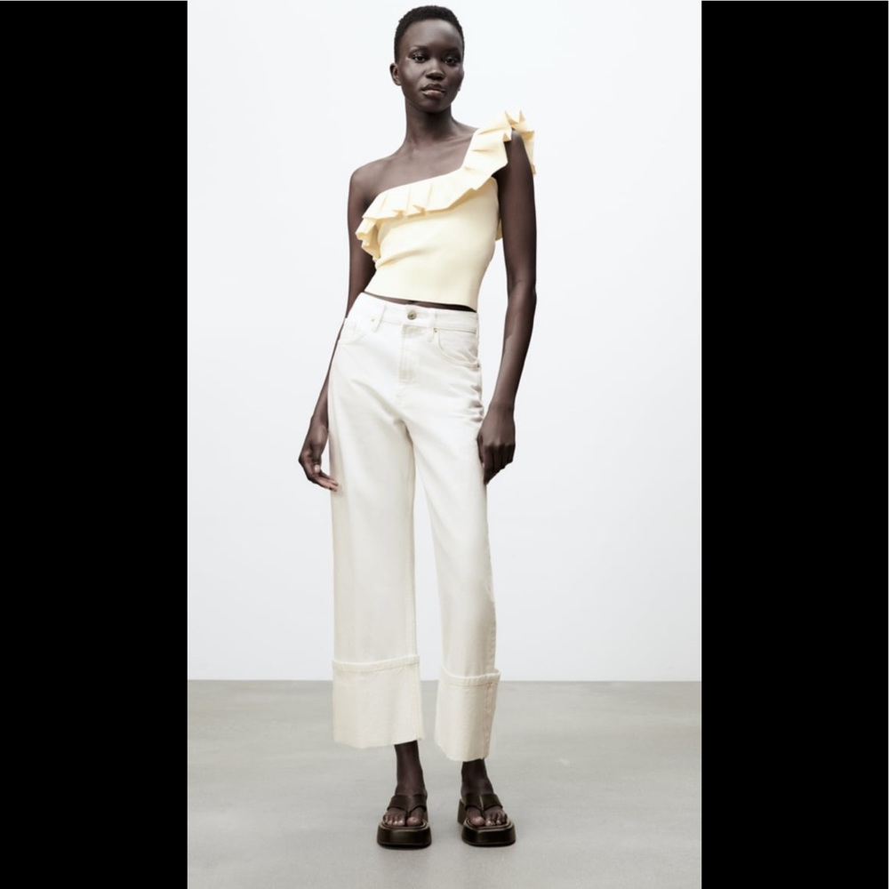 Zara ruffled asymmetric knit top